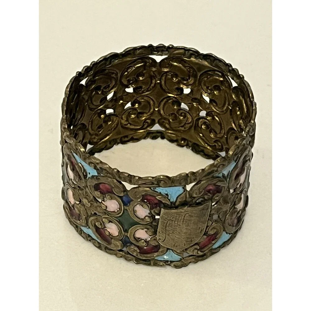 Antique 19th century  French enameled gilt bronze napkin ring